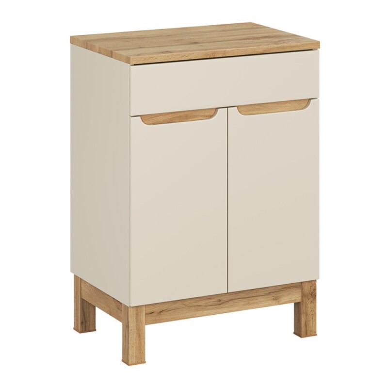 Set mobilier baie Bali Cashmere, MDF, PAL melaminat, cashmir mat/stejar wotan, blat stejar wotan, L.60 cm, SET-BAC B WOTAN 60CM