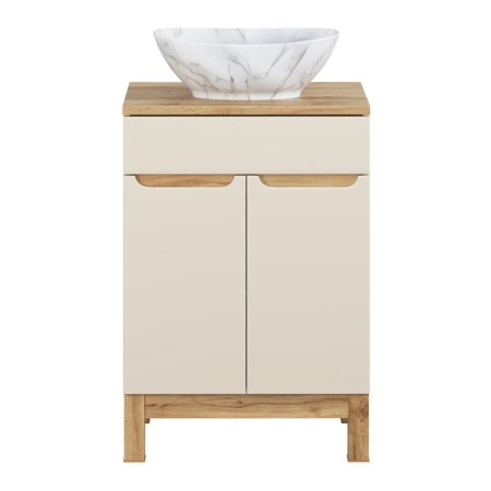 Set mobilier baie Bali Cashmere, MDF, PAL melaminat, cashmir mat/stejar wotan, blat natural wotan, L.60 cm, lavoar Pati, SET-BAC B WOTAN 60CM UN PATI