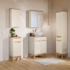 Set mobilier baie Bali Cashmere, MDF, PAL melaminat, cashmir mat/stejar wotan, blat stejar wotan, L.60 cm, lavoar Pati, dulap inalt H.187 cm, SET-BAC B WOTAN 60CM UN PATI HC LC