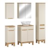 Set mobilier baie Bali Cashmere, MDF, PAL melaminat, cashmir mat/stejar wotan, blat stejar wotan, L.60 cm, lavoar Pati, dulap inalt H.187 cm si dulap cu oglinda, SET-BAC B WOTAN 60CM UN PATI HC MC