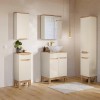 Set mobilier baie Bali Cashmere, MDF, PAL melaminat, cashmir mat/stejar wotan, blat stejar wotan, L.60 cm, lavoar Pati, dulap inalt H.187 cm si dulap cu oglinda, SET-BAC B WOTAN 60CM UN PATI HC MC
