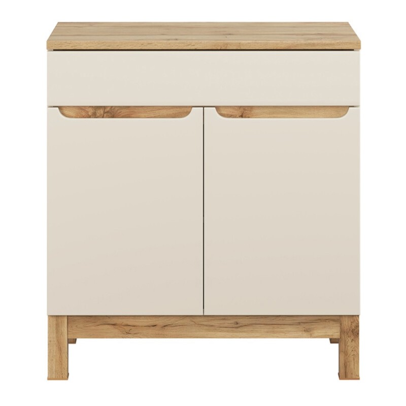 Set mobilier baie Bali Cashmere, MDF, PAL melaminat, cashmir mat/stejar wotan, blat stejar wotan, L.80 cm, SET-BAC B WOTAN 80CM