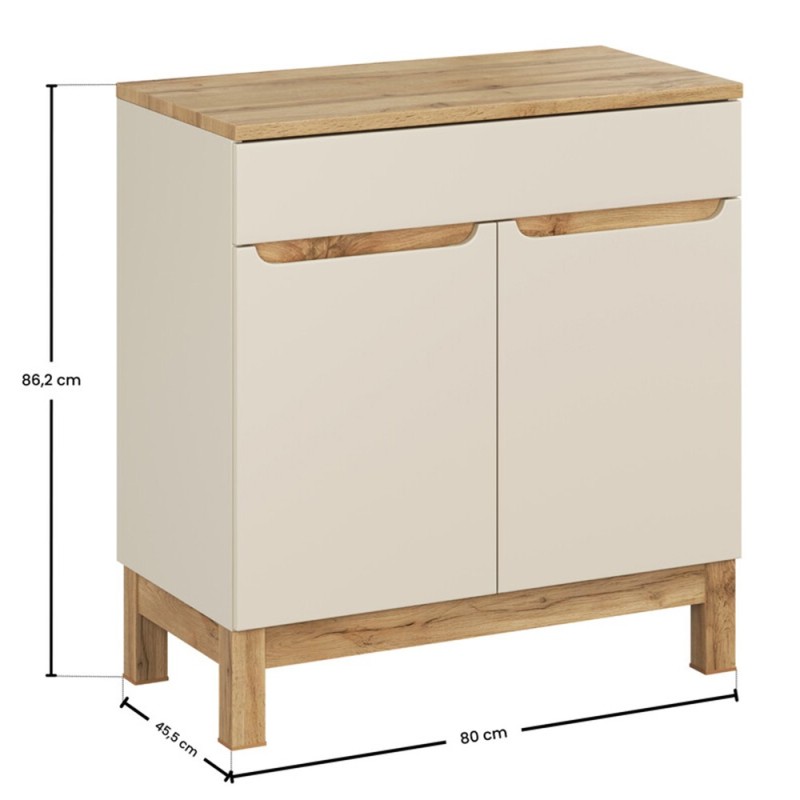 Set mobilier baie Bali Cashmere, MDF, PAL melaminat, cashmir mat/stejar wotan, blat stejar wotan, L.80 cm, SET-BAC B WOTAN 80CM