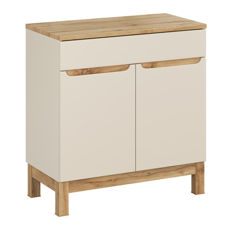 Set mobilier baie Bali Cashmere, MDF, PAL melaminat, cashmir mat/stejar wotan, blat stejar wotan, L.80 cm, SET-BAC B WOTAN 80CM