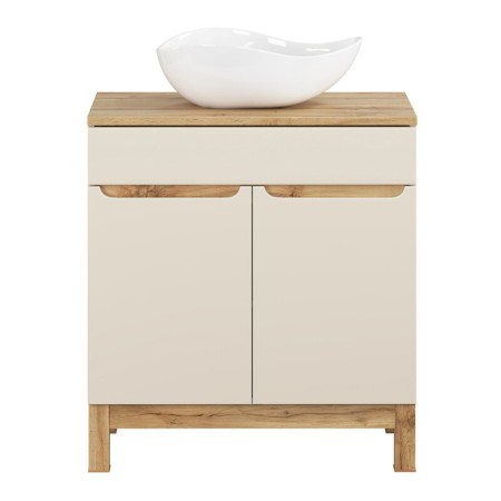 Set mobilier baie Bali Cashmere, MDF, PAL melaminat, cashmir mat/stejar wotan, blat stejar wotan, L.80 cm, lavoar Cloud, SET-BAC B WOTAN 80CM UN CLOUD