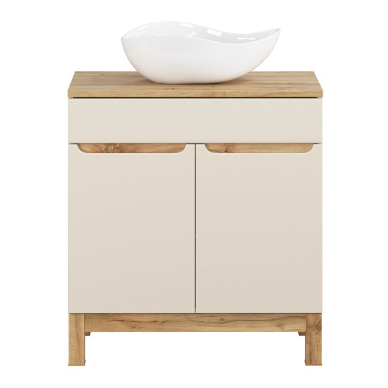Set mobilier baie Bali Cashmere, MDF, PAL melaminat, cashmir mat/stejar wotan, blat stejar wotan, L.80 cm, lavoar Cloud, SET-BAC B WOTAN 80CM UN CLOUD