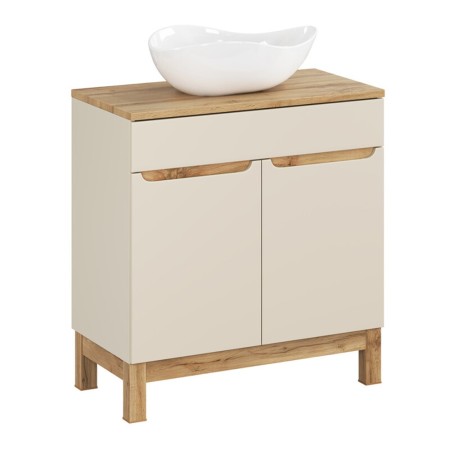 Set mobilier baie Bali Cashmere, MDF, PAL melaminat, cashmir mat/stejar wotan, blat stejar wotan, L.80 cm, lavoar Cloud, SET-BAC B WOTAN 80CM UN CLOUD