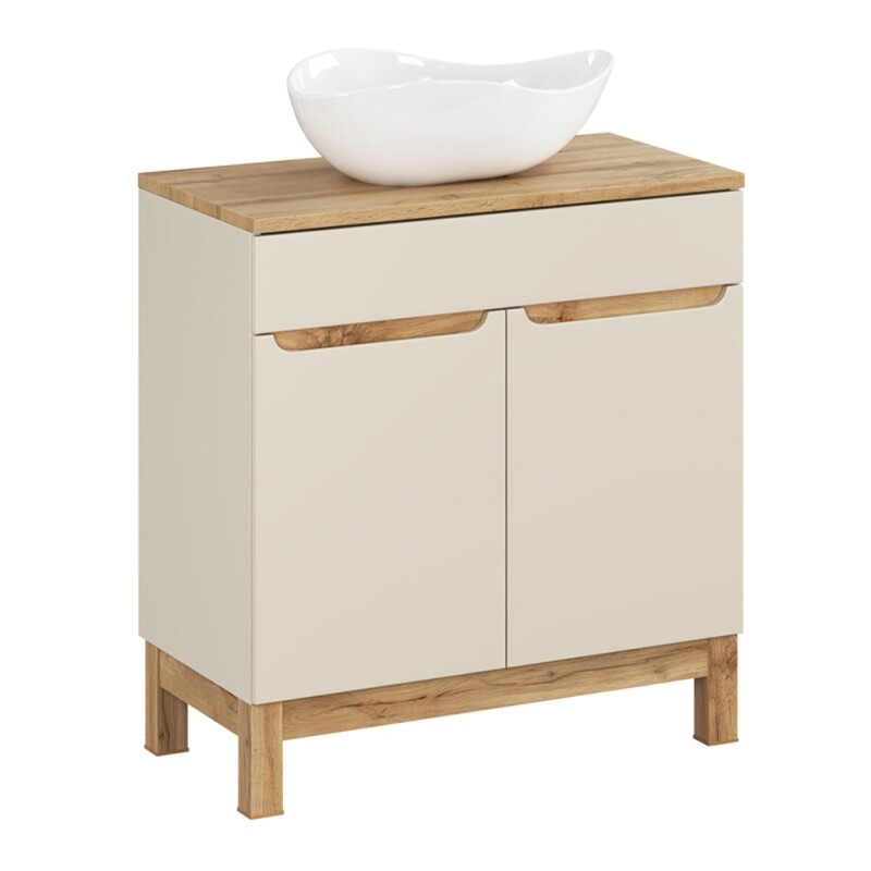 Set mobilier baie Bali Cashmere, MDF, PAL melaminat, cashmir mat/stejar wotan, blat stejar wotan, L.80 cm, lavoar Cloud, SET-BAC B WOTAN 80CM UN CLOUD