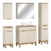 Set mobilier baie Bali Cashmere, MDF, PAL melaminat, cashmir mat/stejar wotan, blat stejar wotan, L.80 cm, lavoar Cloud, dulap inalt H.187 cm si dulap cu oglinda, SET-BAC B WOTAN 80CM UN CLOUD HC MC