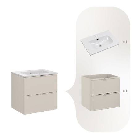 Set mobilier baie Bella Cashmere, MDF, PAL melaminat, cashmir mat, L.60 cm, lavoar Fly, SET-BC 60CM FLY