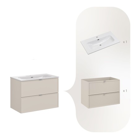 Set mobilier baie Bella Cashmere, MDF, PAL melaminat, cashmir mat, L.80 cm, lavoar Fly, SET-BC 80CM FLY