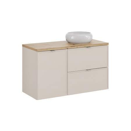 Set mobilier baie Bella Cashmere, MDF, PAL melaminat, cashmir mat, blat stejar artizan, L.100 cm, SET-BC B ARTISAN 100CM UN WIKI WH