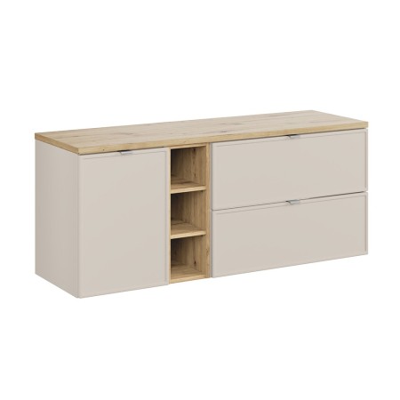 Set mobilier baie Bella Cashmere, MDF, PAL melaminat, cashmir mat, blat stejar artizan, L.140 cm, SET-BC B ARTISAN 140CM LB