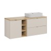 Set mobilier baie Bella Cashmere, MDF, PAL melaminat, cashmir mat, blat stejar artizan, L.140 cm, lavoar Trust, SET-BC B ARTISAN 140CM UN TRUST WH