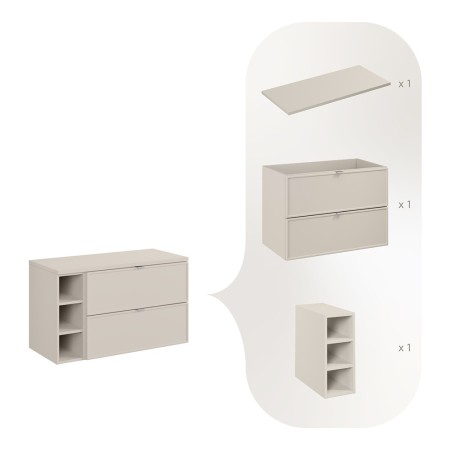 Set mobilier baie Bella Cashmere, MDF, PAL melaminat, cashmir mat, blat cashmir mat, L.100 cm, SET-BC B CASHMERE 100CM R