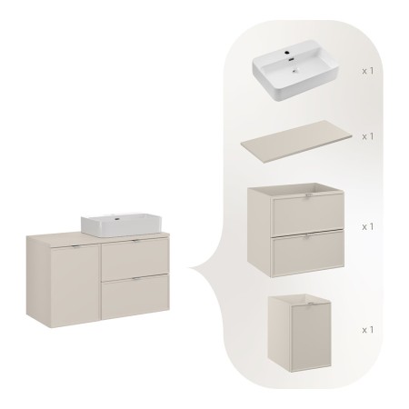 Set mobilier baie Bella Cashmere, MDF, PAL melaminat, cashmir mat, blat cashmir mat, L.100 cm, lavoar Trust, SET-BC B CASHMERE 100CM UN TRUST WH