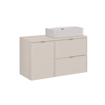 Set mobilier baie Bella Cashmere, MDF, PAL melaminat, cashmir mat, blat cashmir mat, L.100 cm, lavoar Trust, SET-BC B CASHMERE 100CM UN TRUST WH