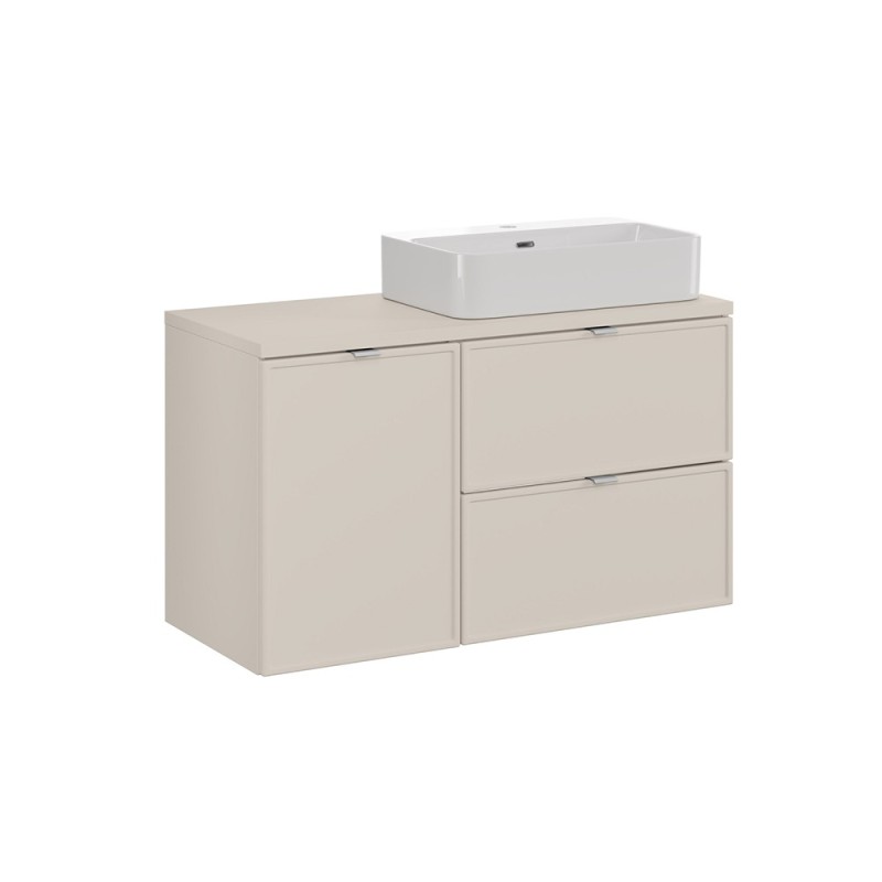 Set mobilier baie Bella Cashmere, MDF, PAL melaminat, cashmir mat, blat cashmir mat, L.100 cm, lavoar Trust, SET-BC B CASHMERE 100CM UN TRUST WH