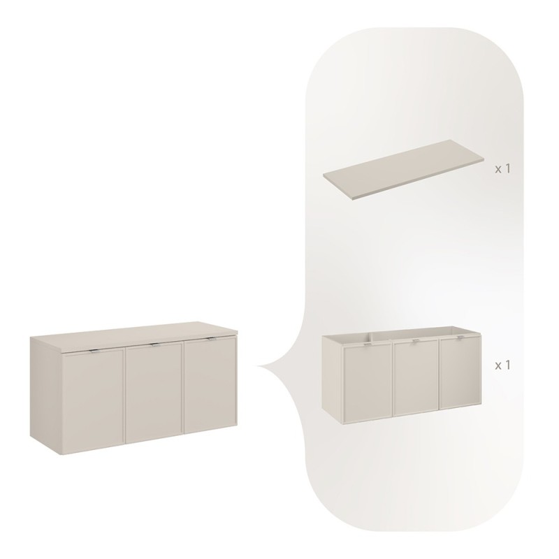 Set mobilier baie Bella Cashmere, MDF, PAL melaminat, cashmir mat, blat stejar artizan, L.120 cm, SET-BC B CASHMERE 120CM