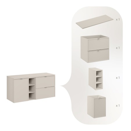 Set mobilier baie Bella Cashmere, MDF, PAL melaminat, cashmir mat, blat cashmir mat, L.120 cm, SET-BC B CASHMERE 120CM LB