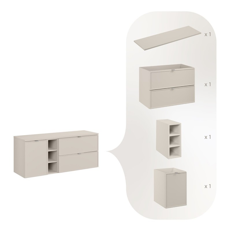 Set mobilier baie Bella Cashmere, MDF, PAL melaminat, cashmir mat, blat cashmir mat, L.140 cm, SET-BC B CASHMERE 140CM LB
