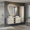 Set mobilier baie Bella Cashmere, MDF, PAL melaminat, cashmir mat, blat cashmir mat, L.140 cm, lavoare Wiki, dulap inalt 170 cm, SET-BC B CASHMERE 140CM UN WIKI WH HC2D