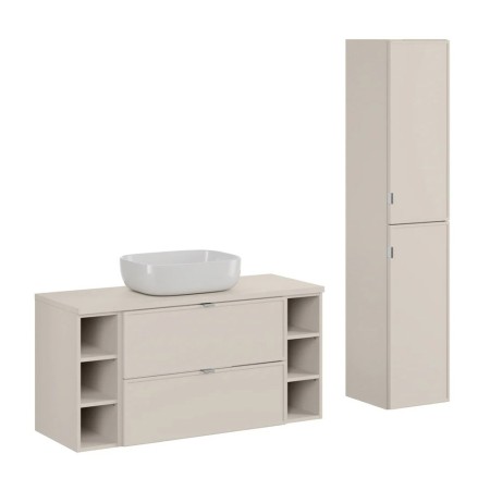 Set mobilier baie Bella Cashmere, MDF, PAL melaminat, cashmir mat, blat cashmir mat, L.100 cm, lavoar Smile 50, dulap inalt 170 cm, SET-BC CASHMERE 120CM UN SMILE 50 HC2D