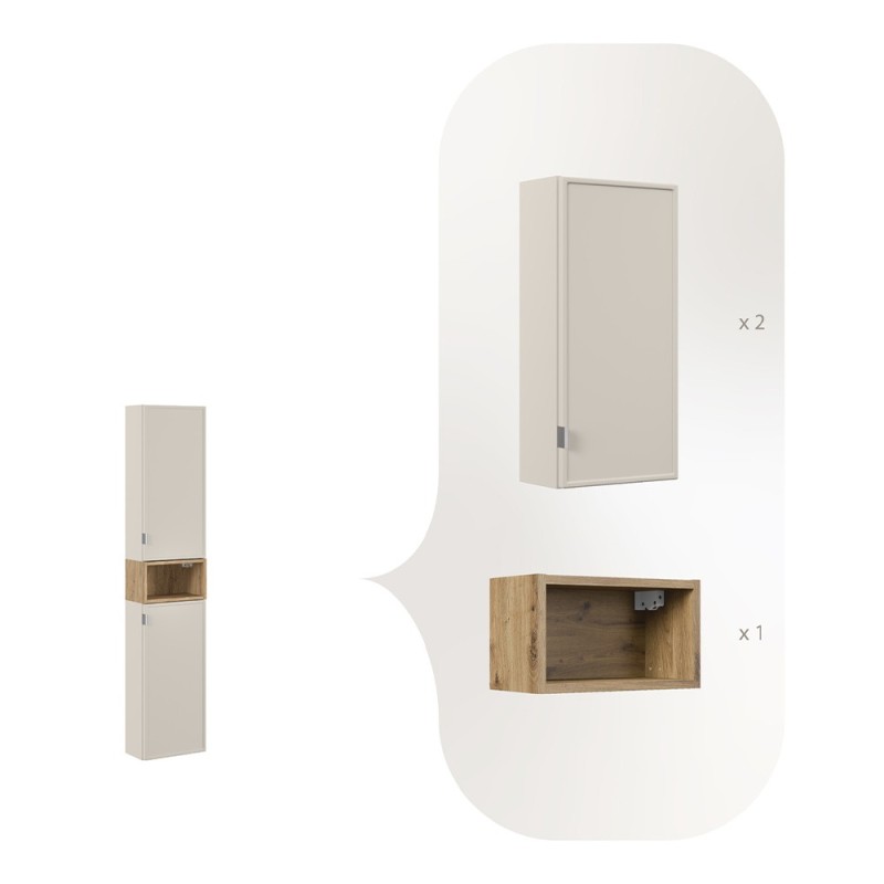 Dulap inalt Bella Cashmere, MDF, PAL melaminat, cashmir mat, 2 usi, 1 raft, H.170 cm, SET-BC HIGH CABINET