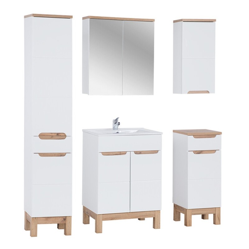 Set mobilier baie Bali White, MDF, PAL melaminat, alb, L.60 cm, dulap inalt H.187 cm, SET-BW LAVA 60CM 1