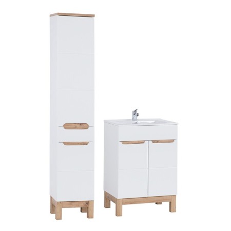 Set mobilier baie Bali White, MDF, PAL melaminat, alb, L.60 cm, lavoar Lava, dulap inalt H.187 cm, SET-BW LAVA 60CM BALI WHITE 800