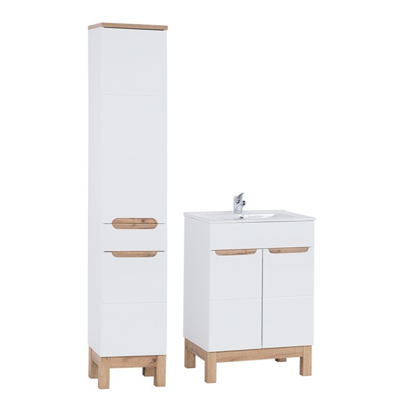 Set mobilier baie Bali White, MDF, PAL melaminat, alb, L.60 cm, lavoar Lava, dulap inalt H.187 cm, SET-BW LAVA 60CM BALI WHITE 800