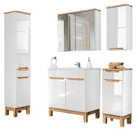 Set mobilier baie Bali White, MDF, PAL melaminat, alb, L.80 cm, dulap inalt H.187 cm, SET-BW LAVA 80CM 1