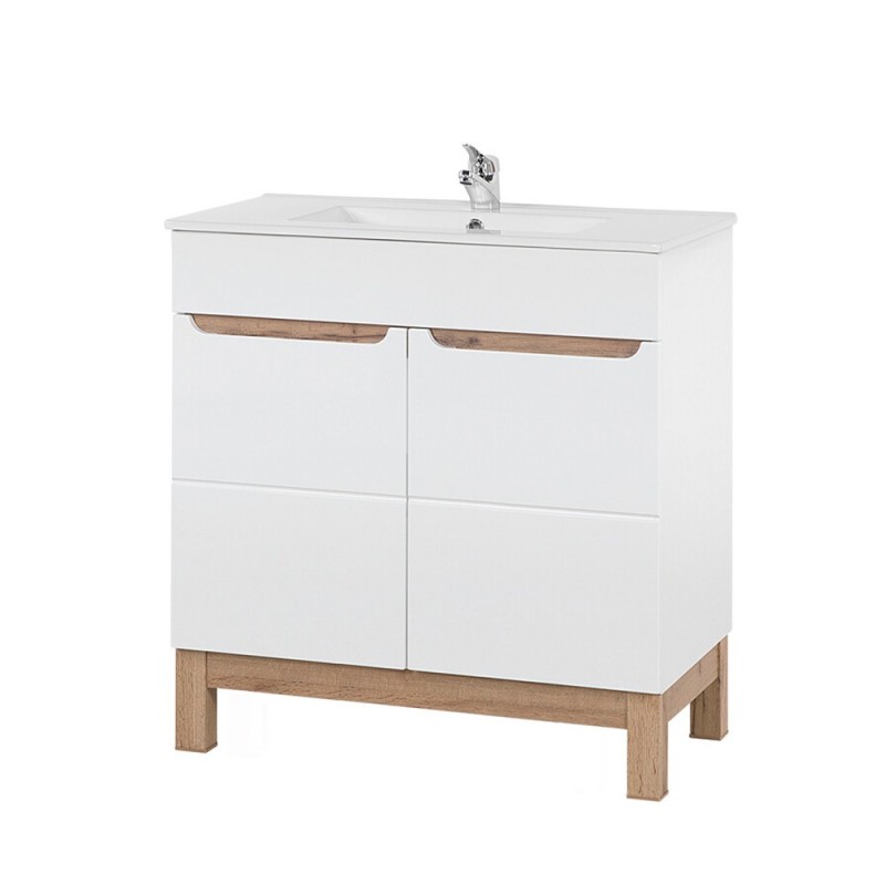 Set mobilier baie Bali White, MDF, PAL melaminat, alb, L.80 cm, lavoar Lava, SET-BW LAVA 80CM