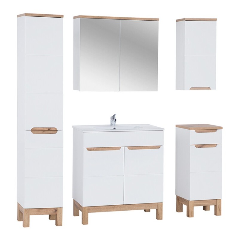 Set mobilier baie Bali White, MDF, PAL melaminat, alb, L.80 cm, dulap inalt H.187 cm, SET-BW LAVA 80CM 804 1