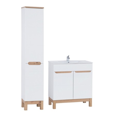 Set mobilier baie Bali White, MDF, PAL melaminat, alb, L.80 cm, lavoar Lava, dulap inalt H.187 cm, SET-BW LAVA 80CM BALI 804