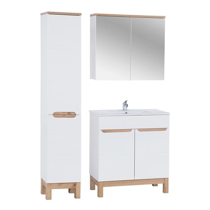 Set mobilier baie Bali White, MDF, PAL melaminat, alb, L.80 cm, dulap inalt H.187 cm, SET-BW LAVA 80CM BALI 804 841