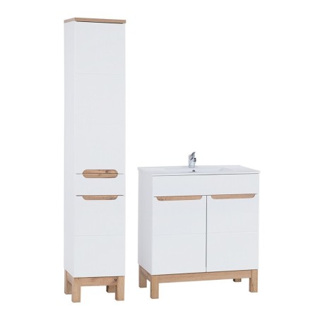 Set mobilier baie Bali White, MDF, PAL melaminat, alb, L.80 cm, lavoar Lava, dulap inalt H.187 cm, SET-BW LAVA 80CM BALI WHITE 800