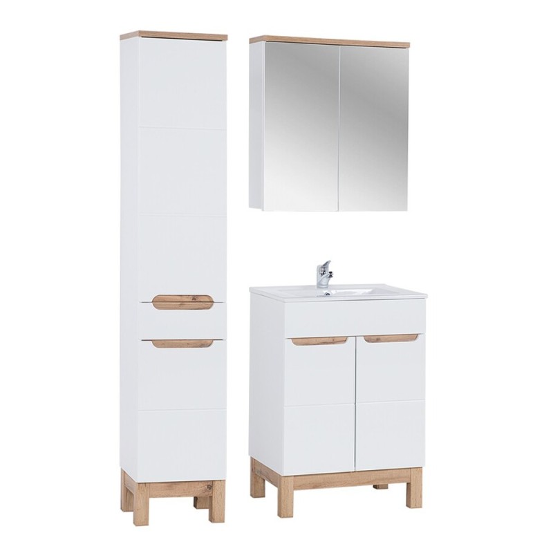 Set mobilier baie Bali White, MDF, PAL melaminat, alb, L.80 cm, dulap inalt H.187 cm, SET-BW LAVA 80CM BALI WHITE 841