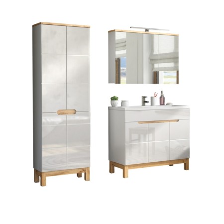 Set mobilier baie Bali White, MDF, PAL melaminat, alb, L.100 cm, dulap inalt H.187 cm, SET-BW SPIRIT 100