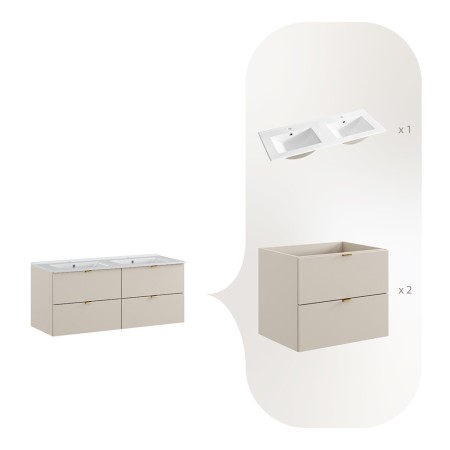 Set mobilier de baie Dalia Cashmere, PAL melaminat, cashmir mat, L.120 cm, lavoare Lava, SET-DC 120CM UM. LAVA