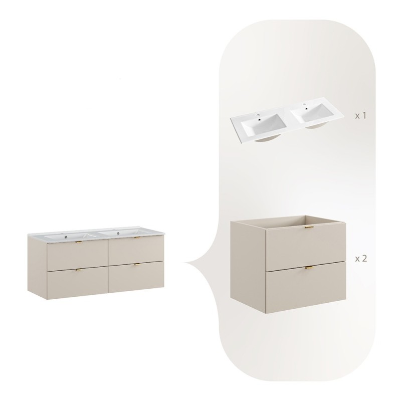 Set mobilier de baie Dalia Cashmere, PAL melaminat, cashmir mat, L.120 cm, lavoare Lava, SET-DC 120CM UM. LAVA