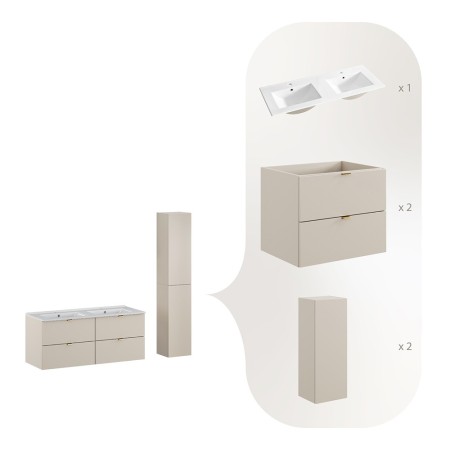 Set mobilier de baie Dalia Cashmere, PAL melaminat, cashmir mat, L.120 cm, lavoare Lava, dulap inalt H.160 cm, SET-DC 120CM UM. LAVA HC