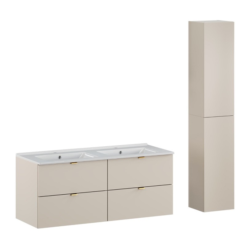 Set mobilier de baie Dalia Cashmere, PAL melaminat, cashmir mat, L.120 cm, lavoare Lava, dulap inalt H.160 cm, SET-DC 120CM UM. LAVA HC