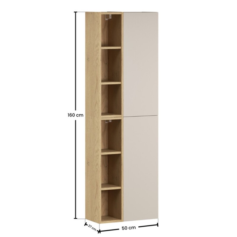 Set de mobilier cu semicoloana si set de rafturi Dalia Cashmere, PAL melaminat, cashmir mat/stejar cremona, H.160 cm, SET-DC 2SP 2UR
