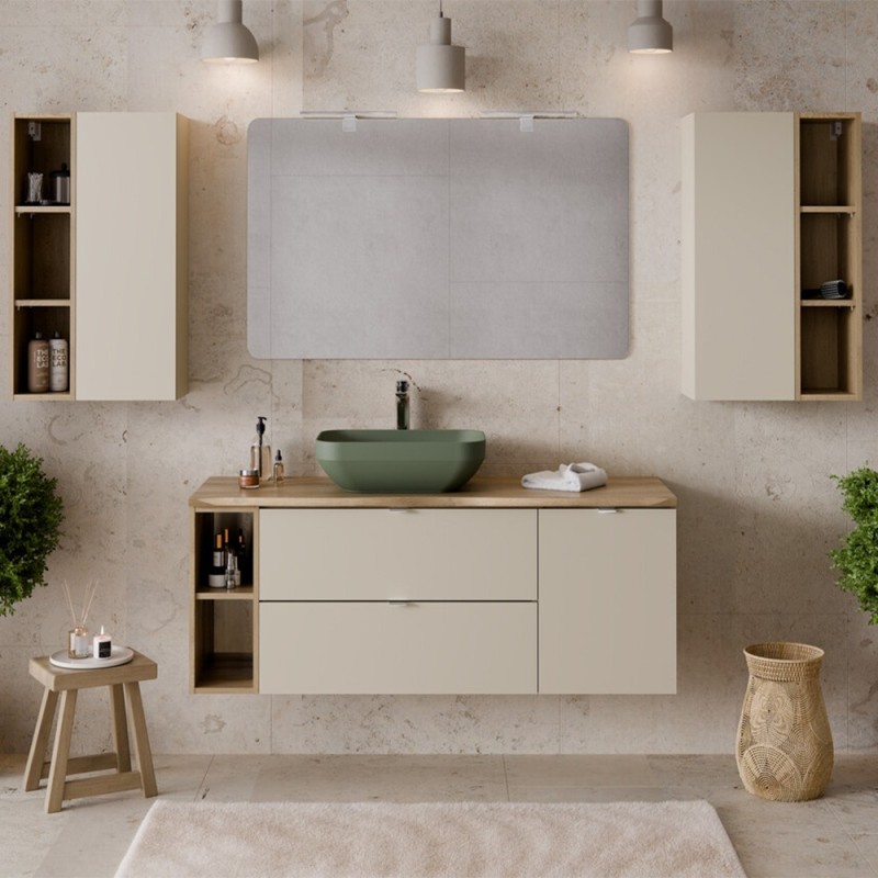 Set de mobilier cu semicoloana si set de rafturi Dalia Cashmere, PAL melaminat, cashmir mat/stejar cremona, H.160 cm, SET-DC 2SP 2UR