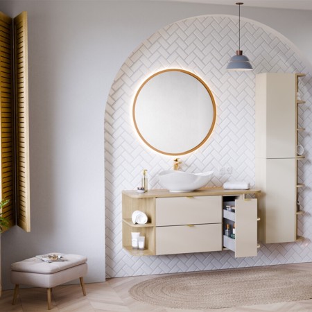 Set de mobilier cu semicoloana si set de rafturi Dalia Cashmere, PAL melaminat, cashmir mat/stejar cremona, H.160 cm, SET-DC 2SP 2URSM