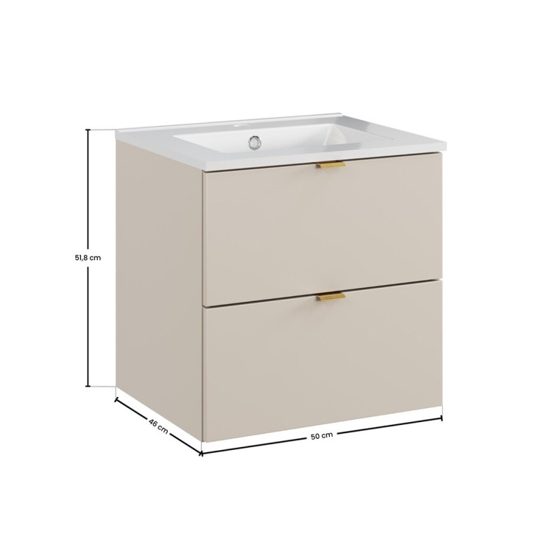 Set mobilier de baie Dalia Cashmere, PAL melaminat, cashmir mat, L.50 cm, lavoar Lava, SET-DC 50CM UM LAVA WH
