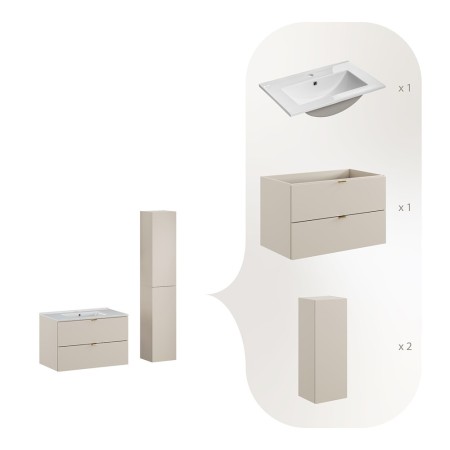 Set mobilier de baie Dalia Cashmere, PAL melaminat, cashmir mat, L.80 cm, lavoar Lava, dulap inalt H.160 cm, SET-DC 80CM UM LAVA WH HC