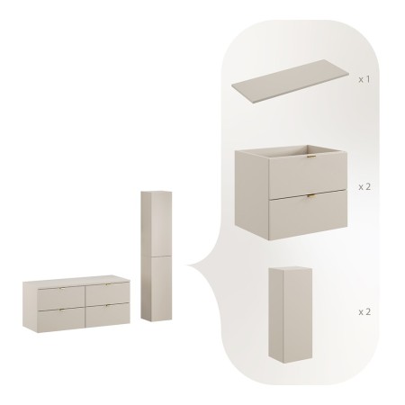 Set mobilier de baie Dalia Cashmere, PAL melaminat, cashmir mat, blat cashmir mat, L.120 cm, dulap inalt H.160 cm, SET-DC B 120CM HC