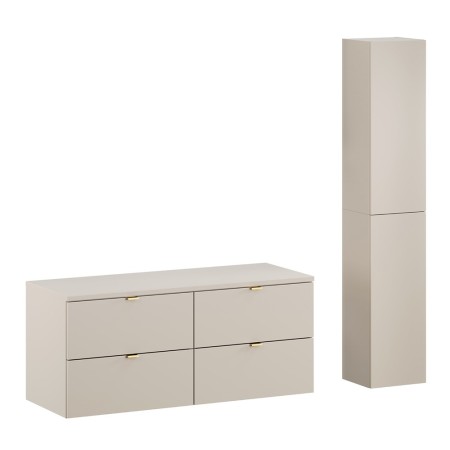 Set mobilier de baie Dalia Cashmere, PAL melaminat, cashmir mat, blat cashmir mat, L.120 cm, dulap inalt H.160 cm, SET-DC B 120CM HC